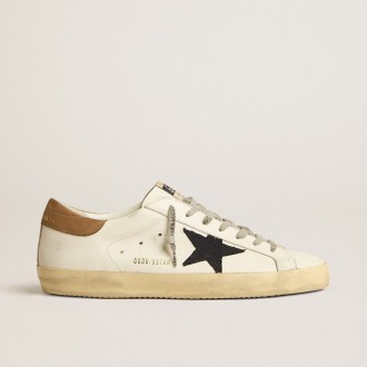 Golden Goose Super-Star In White Leather With Midnight-Blue Canvas Star And Tobacco Leather Heel Tab