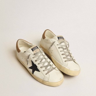 Golden Goose Super-Star In White Leather With Midnight-Blue Canvas Star And Tobacco Leather Heel Tab