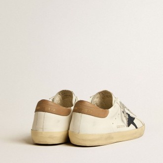 Golden Goose Super-Star In White Leather With Midnight-Blue Canvas Star And Tobacco Leather Heel Tab