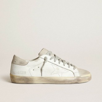 Golden Goose Super-Star In White Leather With Perforated Star And Beige Nubuck Heel Tab