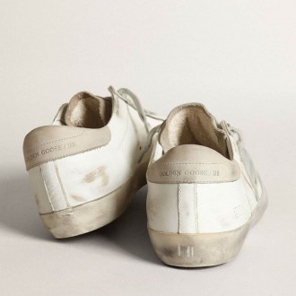 Golden Goose Super-Star In White Leather With Perforated Star And Beige Nubuck Heel Tab Golden Goose Super-Star In White Leather With Perforated Star And Beige Nubuck Heel Tab