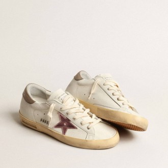 Golden Goose Super-Star In White Nappa With Pink Metallic Leather Star Golden Goose Super-Star In White Nappa With Pink Metallic Leather Star