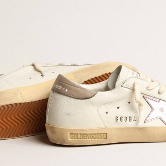Golden Goose Super-Star In White Nappa With Pink Metallic Leather Star Golden Goose Super-Star In White Nappa With Pink Metallic Leather Star