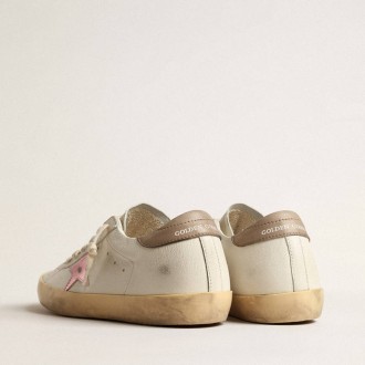 Golden Goose Super-Star In White Nappa With Pink Metallic Leather Star Golden Goose Super-Star In White Nappa With Pink Metallic Leather Star