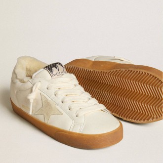 Golden Goose Super-Star In White Nappa With Suede Star And Shearling Lining