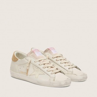 Golden Goose Super-Star In Worn White Leather With Tone-On-Tone Star