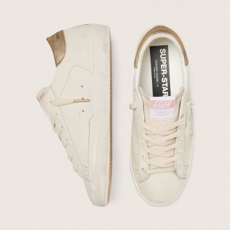 Golden Goose Super-Star In Worn White Leather With Tone-On-Tone Star