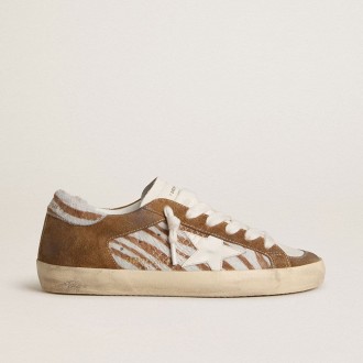 Golden Goose Super-Star In Zebra-Print Pony Skin With Leather Star And Brown Suede Inserts
