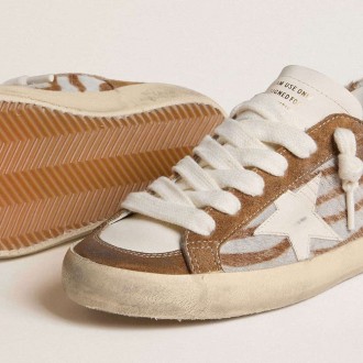 Golden Goose Super-Star In Zebra-Print Pony Skin With Leather Star And Brown Suede Inserts