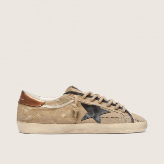 Golden Goose Super-Star Ltd In Beige Canvas With Black Leather Star
