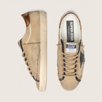 Golden Goose Super-Star Ltd In Beige Canvas With Black Leather Star Golden Goose Super-Star Ltd In Beige Canvas With Black Leather Star