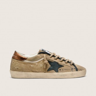 Golden Goose Super-Star Ltd In Beige Canvas With Black Leather Star