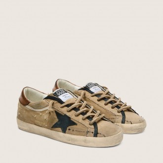 Golden Goose Super-Star Ltd In Beige Canvas With Black Leather Star