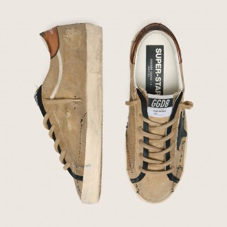 Golden Goose Super-Star Ltd In Beige Canvas With Black Leather Star