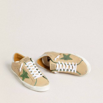 Golden Goose Super-Star Ltd In Beige Leather With Green Suede Star And Silver Foiled Leather Heel Tab Golden Goose Super-Star Ltd In Beige Leather With Green Suede Star And Silver Foiled Leather Heel Tab