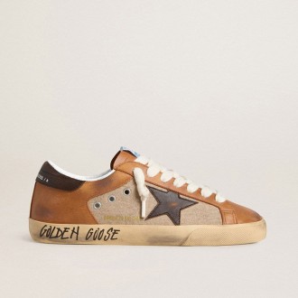 Golden Goose Super-Star Ltd In Beige Wool With Brown Leather Star And Camel Inserts