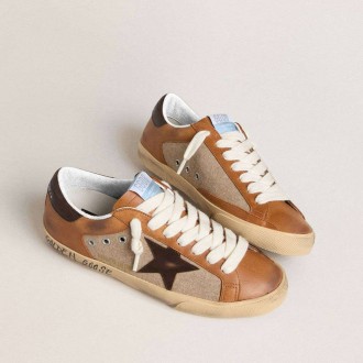 Golden Goose Super-Star Ltd In Beige Wool With Brown Leather Star And Camel Inserts Golden Goose Super-Star Ltd In Beige Wool With Brown Leather Star And Camel Inserts