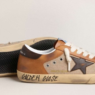 Golden Goose Super-Star Ltd In Beige Wool With Brown Leather Star And Camel Inserts Golden Goose Super-Star Ltd In Beige Wool With Brown Leather Star And Camel Inserts