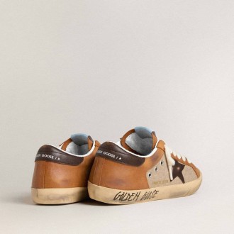 Golden Goose Super-Star Ltd In Beige Wool With Brown Leather Star And Camel Inserts Golden Goose Super-Star Ltd In Beige Wool With Brown Leather Star And Camel Inserts
