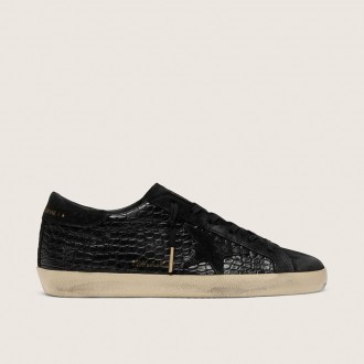 Golden Goose Super-Star Ltd In Black Croc-Print Leather With Black Suede Star And Heel Tab