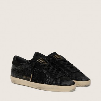 Golden Goose Super-Star Ltd In Black Croc-Print Leather With Black Suede Star And Heel Tab Golden Goose Super-Star Ltd In Black Croc-Print Leather With Black Suede Star And Heel Tab