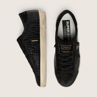 Golden Goose Super-Star Ltd In Black Croc-Print Leather With Black Suede Star And Heel Tab Golden Goose Super-Star Ltd In Black Croc-Print Leather With Black Suede Star And Heel Tab