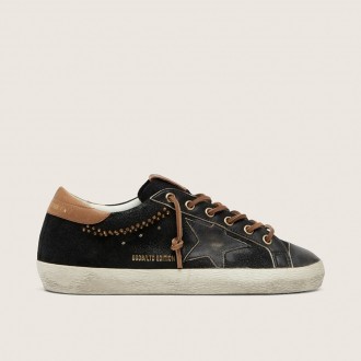 Golden Goose Super-Star Ltd In Black Glitter Leather With Black Leather Star