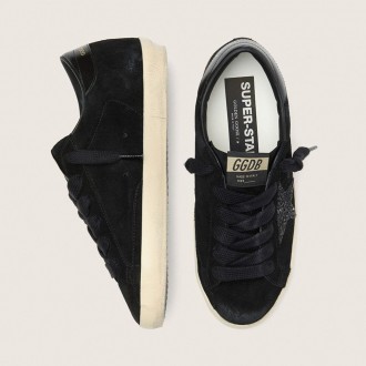 Golden Goose Super-Star Ltd In Black Suede With Black Glitter Star And Black Leather Heel Tab Golden Goose Super-Star Ltd In Black Suede With Black Glitter Star And Black Leather Heel Tab