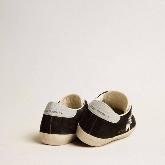 Golden Goose Super-Star Ltd In Black Suede With White Printed Star And Silver Glitter Heel Tab
