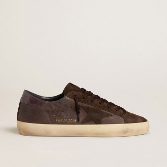 Golden Goose Super-Star Ltd In Brown Nubuck With Suede Star And Purple Leather Heel Tab