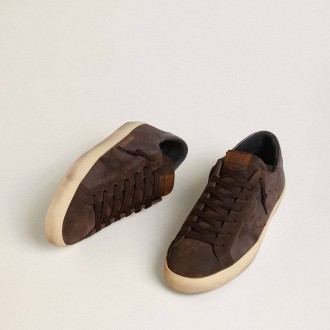 Golden Goose Super-Star Ltd In Brown Nubuck With Suede Star And Purple Leather Heel Tab Golden Goose Super-Star Ltd In Brown Nubuck With Suede Star And Purple Leather Heel Tab