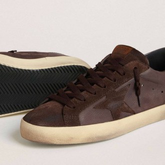 Golden Goose Super-Star Ltd In Brown Nubuck With Suede Star And Purple Leather Heel Tab Golden Goose Super-Star Ltd In Brown Nubuck With Suede Star And Purple Leather Heel Tab