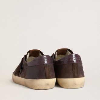 Golden Goose Super-Star Ltd In Brown Nubuck With Suede Star And Purple Leather Heel Tab Golden Goose Super-Star Ltd In Brown Nubuck With Suede Star And Purple Leather Heel Tab