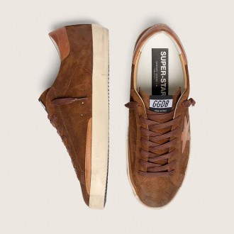 Golden Goose Super-Star Ltd In Brown Suede With Brick-Red Leather Star And Embroidery With Green Beads Golden Goose Super-Star Ltd In Brown Suede With Brick-Red Leather Star And Embroidery With Green Beads