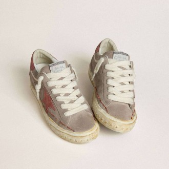 Golden Goose Super-Star Ltd In Gray Suede With Red Waxed Suede Star And Heel Tab Golden Goose Super-Star Ltd In Gray Suede With Red Waxed Suede Star And Heel Tab