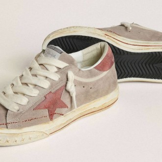 Golden Goose Super-Star Ltd In Gray Suede With Red Waxed Suede Star And Heel Tab Golden Goose Super-Star Ltd In Gray Suede With Red Waxed Suede Star And Heel Tab