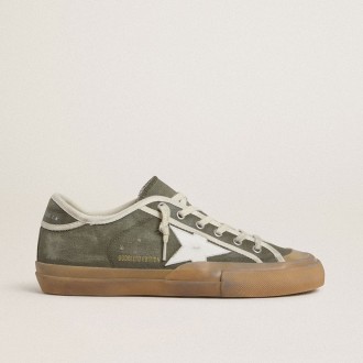 Golden Goose Super-Star Ltd In Green Canvas With White Leather Star