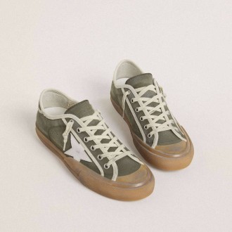 Golden Goose Super-Star Ltd In Green Canvas With White Leather Star Golden Goose Super-Star Ltd In Green Canvas With White Leather Star