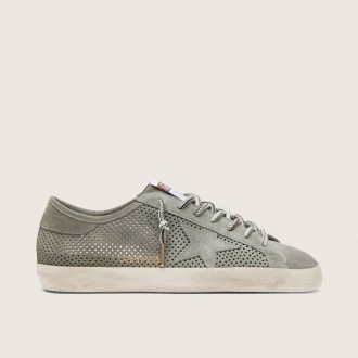 Golden Goose Super-Star Ltd In Green Perforated Suede With Matching Suede Star