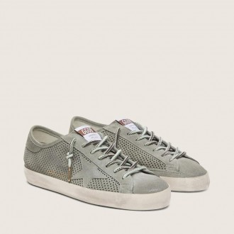 Golden Goose Super-Star Ltd In Green Perforated Suede With Matching Suede Star Golden Goose Super-Star Ltd In Green Perforated Suede With Matching Suede Star
