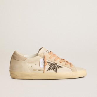Golden Goose Super-Star Ltd In Leather With Beige Suede Star With Swarovski Studs