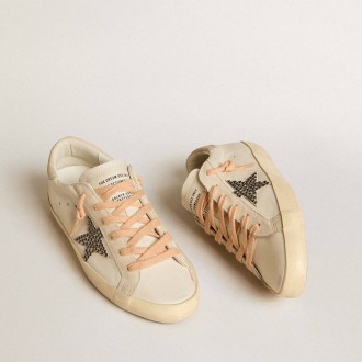 Golden Goose Super-Star Ltd In Leather With Beige Suede Star With Swarovski Studs Golden Goose Super-Star Ltd In Leather With Beige Suede Star With Swarovski Studs