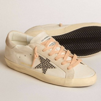 Golden Goose Super-Star Ltd In Leather With Beige Suede Star With Swarovski Studs Golden Goose Super-Star Ltd In Leather With Beige Suede Star With Swarovski Studs
