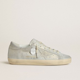 Golden Goose Super-Star Ltd In Platinum Suede And Swarovski Crystals With Platinum Suede Star