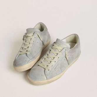 Golden Goose Super-Star Ltd In Platinum Suede And Swarovski Crystals With Platinum Suede Star Golden Goose Super-Star Ltd In Platinum Suede And Swarovski Crystals With Platinum Suede Star