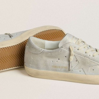 Golden Goose Super-Star Ltd In Platinum Suede And Swarovski Crystals With Platinum Suede Star Golden Goose Super-Star Ltd In Platinum Suede And Swarovski Crystals With Platinum Suede Star