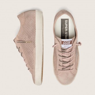 Golden Goose Super-Star Ltd In Powder-Pink Perforated Suede With Tone-On-Tone Star Golden Goose Super-Star Ltd In Powder-Pink Perforated Suede With Tone-On-Tone Star