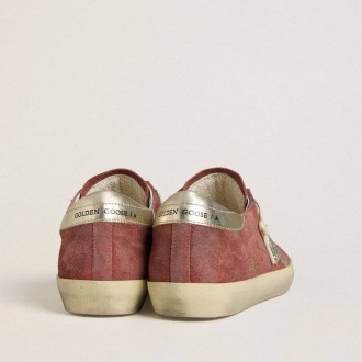 Golden Goose Super-Star Ltd In Red Suede With Silver Glitter Star And Laminated Leather Heel Tab