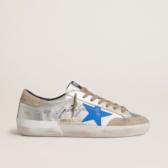 Golden Goose Super-Star Ltd In Silver Metallic Suede With Leather Star And Suede Heel Tab Golden Goose Super-Star Ltd In Silver Metallic Suede With Leather Star And Suede Heel Tab