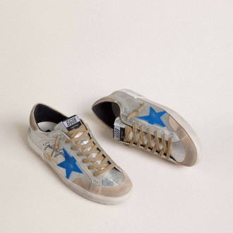 Golden Goose Super-Star Ltd In Silver Metallic Suede With Leather Star And Suede Heel Tab Golden Goose Super-Star Ltd In Silver Metallic Suede With Leather Star And Suede Heel Tab